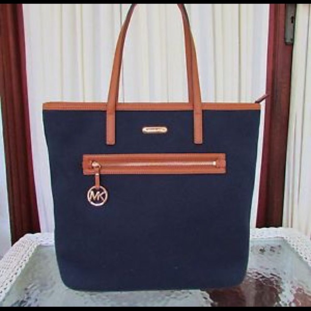 Michael Kors Kempton navy blue canvas tote bag